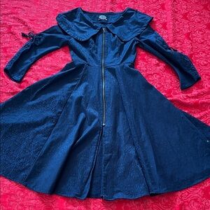 Hearts & Roses London Vintage-Style Swing Dress 50s Rockabilly Dark Blue Medium